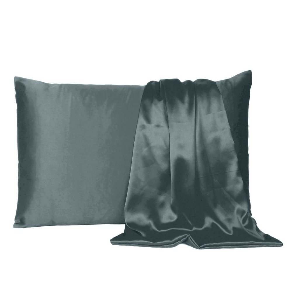 Set of 2 Silky Standard Size PIllowcase for Hair & Skins Grey Pillow Cover